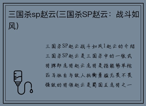 三国杀sp赵云(三国杀SP赵云：战斗如风)